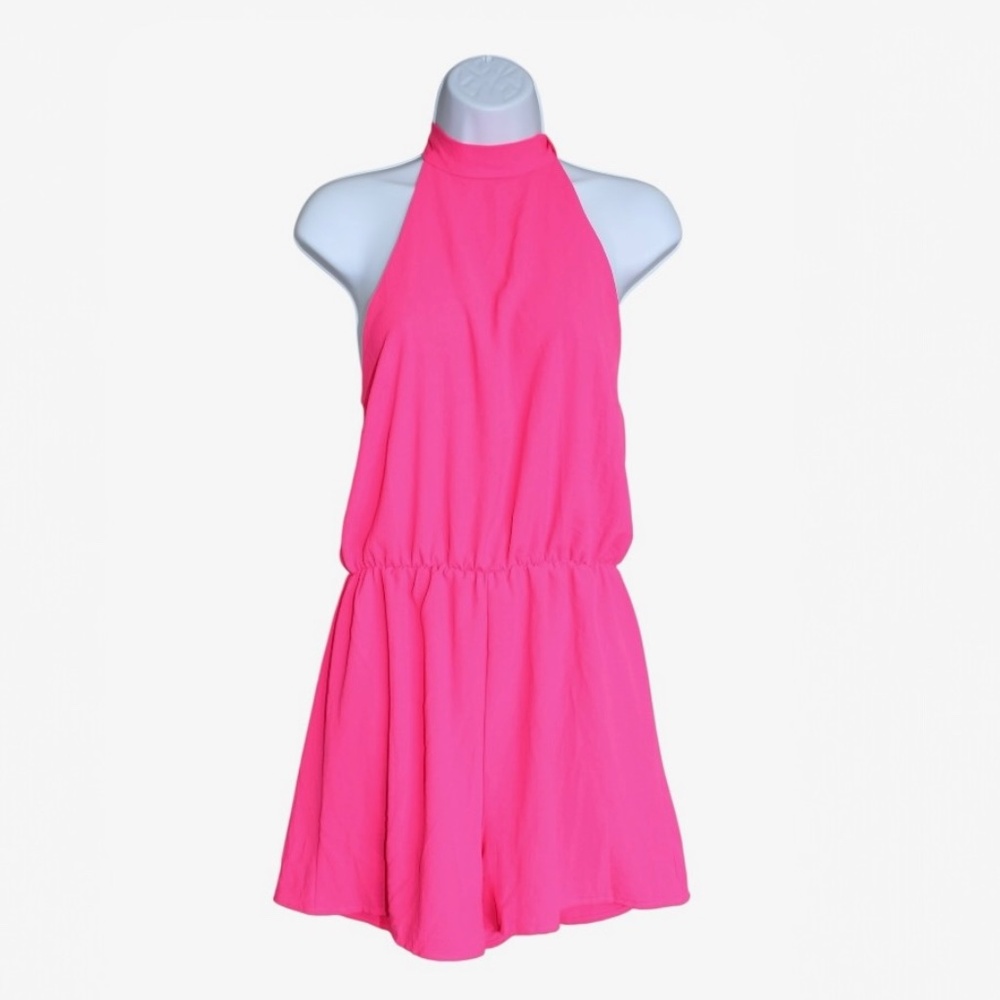 Hot Pink Halter Neck Backless Romper Size M